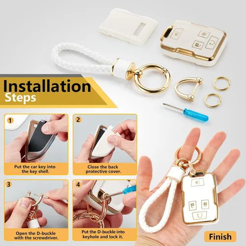Vista 7 de GM-B2-Key Fob Cover Cuerda trenzada/borde dorado