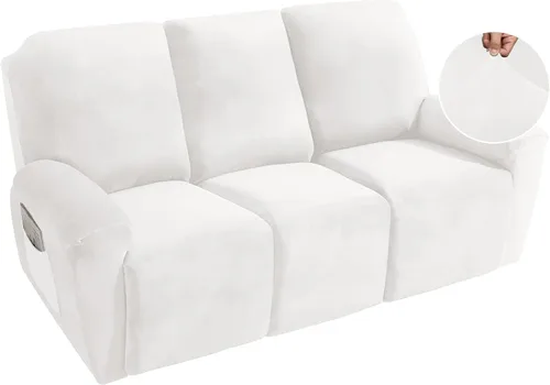 Vista 19 de MAXIJIN Funda reclinable de terciopelo de 4 piezas, funda elástica de felpa suave para silla reclinable, gruesa y suave, funda para silla Beige