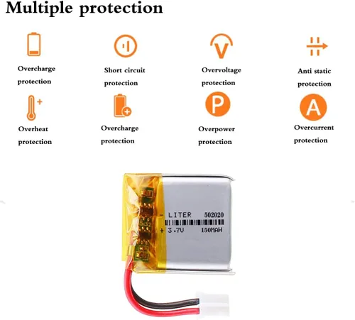 Vista 2 de 3.7V 502020 150mAh batería de iones de polímero de litio recargable batería de polímero con conector JST 0.079 in