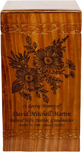 Vista 6 de Urna de cremación de madera, urna funeraria humana de gran tamaño con personalización (mariposas)