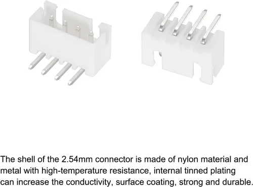 Vista 4 de MECCANIXITY Conector de 0.100 in, adaptador macho de 4 pines, cabezal de clavija de ángulo recto, enchufe blanco para conexión de cable a placa