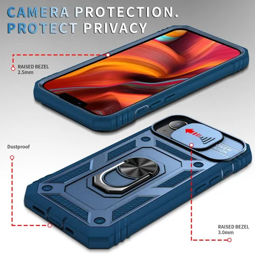 Vista 3 de Fetrim Funda para iPhone 13, Funda de teléfono con soporte de anillo de rotación para Apple iPhone 13 - Azul