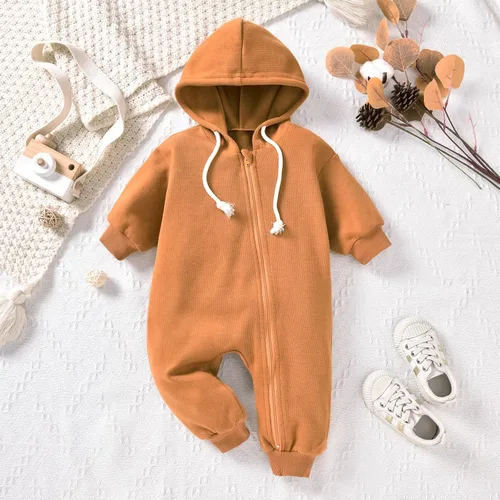 Vista 3 de Unutiylo Enterizo unisex de manga larga con cremallera y capucha para bebés y niñas