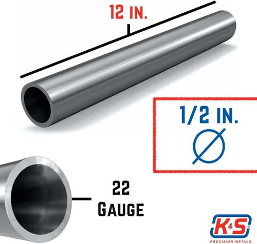 Vista 3 de K&S 87123 - Tubo redondo de acero inoxidable, 1/2 pulgada de diámetro exterior x 22 GA x 12 pulgadas de largo, 1 tubo, fabricado en Estados Unidos
