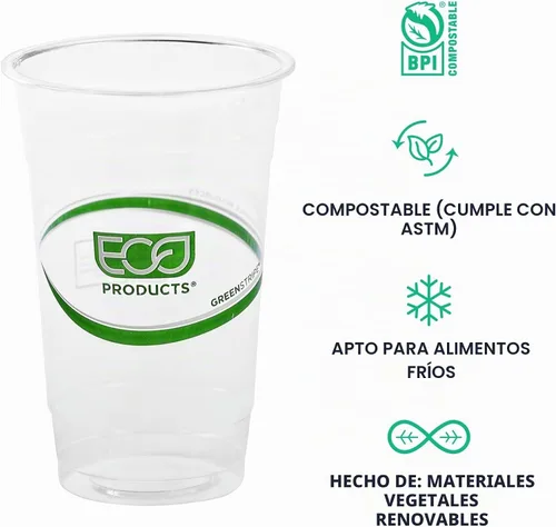 Vista 4 de ECO PRODUCTS GreenStripe Vasos de Plástico Transparentes Compostables Grandes de 20oz PLA, Caja de 1000, Vasos Fríos Desechables Renovables a Base