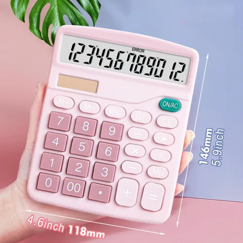 Vista 2 de YOUHO Calculadora de escritorio de oficina rosa, 12 bits 1PACK rosa