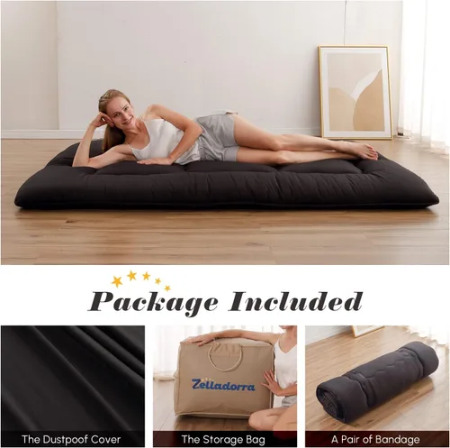 Vista 2 de Zelladorra Colchón japonés de suelo, colchón futón con bolsa de almacenamiento portátil y funda lavable, tapete de tatami grueso enrollable adecuado
