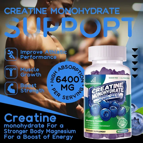 Vista 2 de Complejo de gomitas de monohidrato de creatina para hombres y mujeres, fórmula avanzada con L-taurina + vitamina B12, suplemento masticable sin
