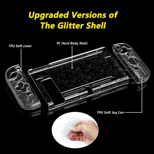 Vista 4 de Funda protectora compatible con Nintendo Switch interruptor de piel de PC TPU interruptor de cubierta con purpurina transparente para niñas y niños