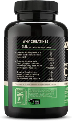Vista 9 de Optimum Nutrition Cápsulas de monohidrato de creatina micronizada, aptas para Keto, 2500 mg, 100 cápsulas Micronized Creatine Monohydrate