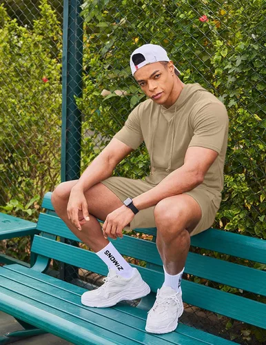 Vista 3 de COOFANDY Conjunto deportivo de 2 piezas con capucha para hombre, manga corta, casual, deportivo, con capucha y pantalones cortos