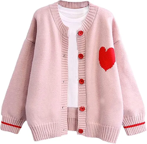 Vista 6 de Cárdigan de punto con corazones para mujer, lindo suéter Y2K con botones, ropa de abrigo S-2XL