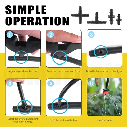Vista 6 de Kit de accesorios de conectores de púas de riego por goteo de 152 piezas para tubos de 1/4 pulgadas, incluye rociador atomizador de rociador