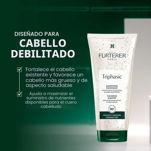 Vista 2 de René Furterer Champú fortalecedor TRIPHASIC - Cabello adelgazante - Fortifica la fuerza del cabello - Nutrición del cuero cabelludo - Para hombres
