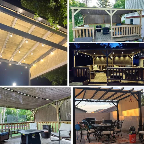 Vista 5 de Patio Toldo de repuesto para pérgola de 11 x 4 pies, con ojales y varillas pesadas, para exteriores, bloqueo UV, para glorieta, patio trasero, Beige