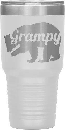 Vista 5 de Grampy Bear - Vaso de acero inoxidable grabado con aislamiento de 30 onzas, color negro Insulated Travel Mug, Engraved Bear Design, Grampy Gift