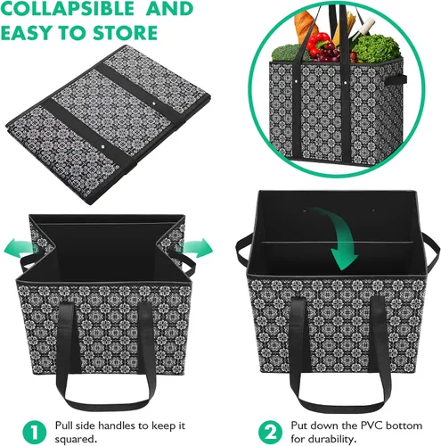 Vista 6 de WISELIFE Bolsas reutilizables para comestibles [2 unidades], bolsa grande para comestibles, resistente al agua, bolsa de compras plegable para ropa