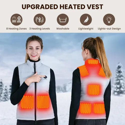 Vista 2 de FUNPRO Chaleco térmico para hombres y mujeres, chaquetas térmicas ligeras, diseño de luces fuera (paquete de baterías no incluidas)