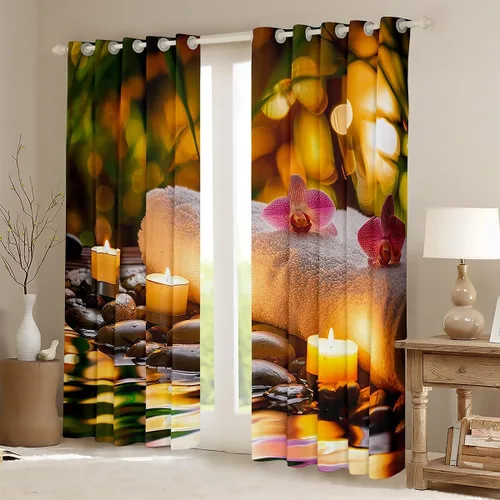 Vista 2 de Cortinas zen de spa, cortinas de ventana de naturaleza muerta para niños, niñas, adolescentes, velas aromáticas, cortinas de tratamiento