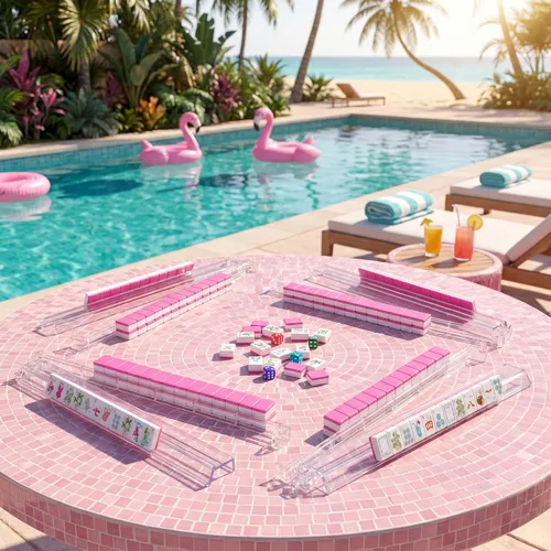 Vista 7 de Soulchen Juego de mahjong americano Summer Beach de 1.2 pulgadas, 168 Rosa Rojo