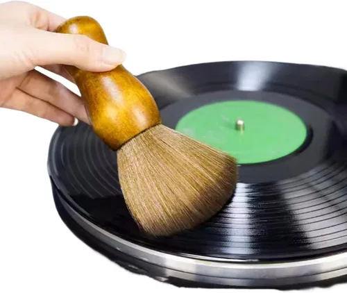 Vista 6 de Cepillo de limpieza de discos de vinilo, antiestático, suave, tocadiscos de vinilo suave, cepillos de limpieza de discos de madera, cepillo