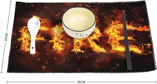 Vista 2 de Funny Fire Placemats Set of 6 Resistant Table Mats Washable Place Mats for Dinner Party Table Decoration