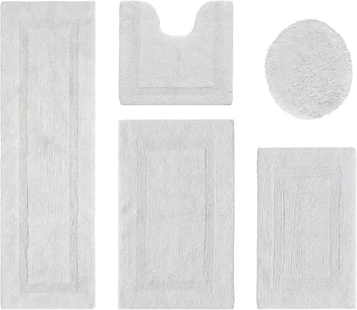 Vista 218 de Better Trends - Juego de 2 alfombras de baño 100% algodón, extra suaves, con borlas, de 17" x 24", alfombra de baño superabsorbente y reversible