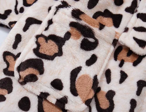 Vista 6 de Bata de baño con capucha de leopardo para niñas, de forro polar, para niños y adolescentes, talla 4T - 18