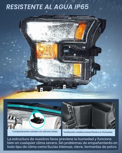 Vista 4 de Nilight Conjunto de faros delanteros compatible con Ford F-150 2015 2016 2017 de repuesto, carcasa negra, reflector ámbar, lente transparente