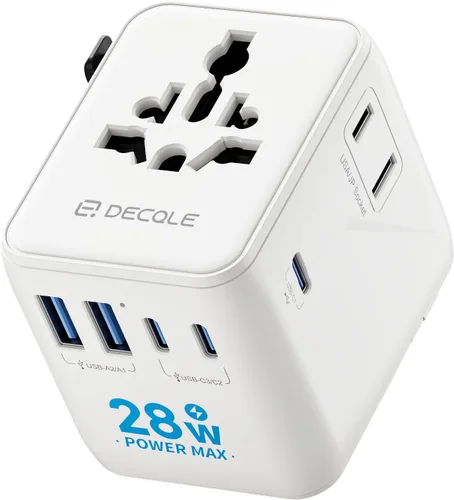 Vista 10 de Adaptador de viaje universal, adaptador de enchufe de viaje internacional con 2 puertos USB-C y 2 puertos USB-A, con toma de corriente AC adicional