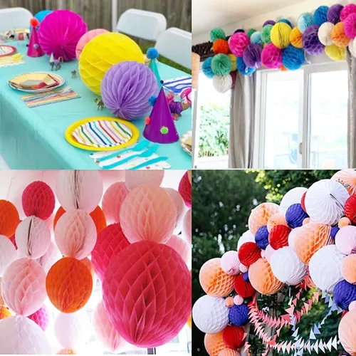 Vista 4 de 8 bolas de panal multicolor de 10 pulgadas, bolas de panal de papel de seda Paper Pom Poms Flower Balls DIY Art Hanging Honeycomb Balls for