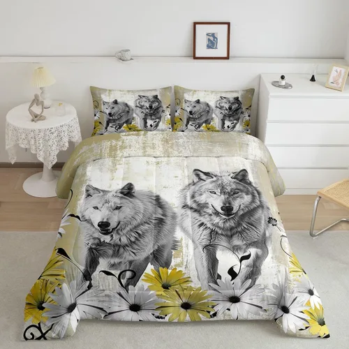Vista 19 de Erosebridal Juego de edredón con estampado de vaca de las Highland, juego de ropa de cama de granja occidental verde azulado, decoración rústica