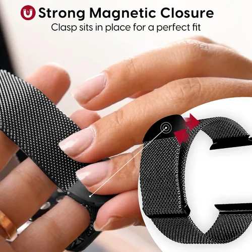 Vista 4 de TALK WORKS - Correa de reloj extensible compatible con la serie Apple Watch, cierre magnético, correa de malla de acero inoxidable de ajuste cómodo