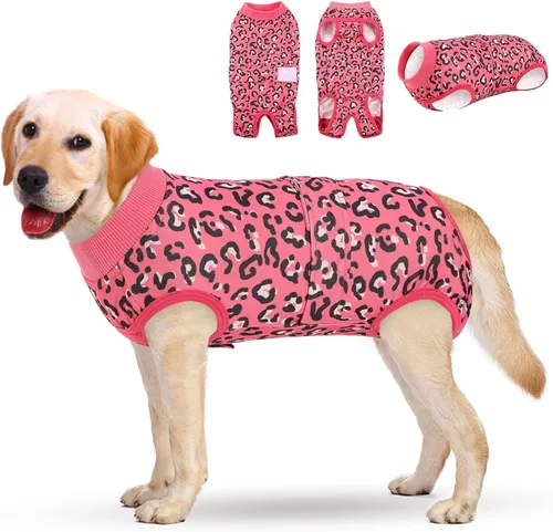 Vista 17 de KOESON Traje de recuperación de cirugía ligero y suave para perros pequeños Rosa claro leopardo