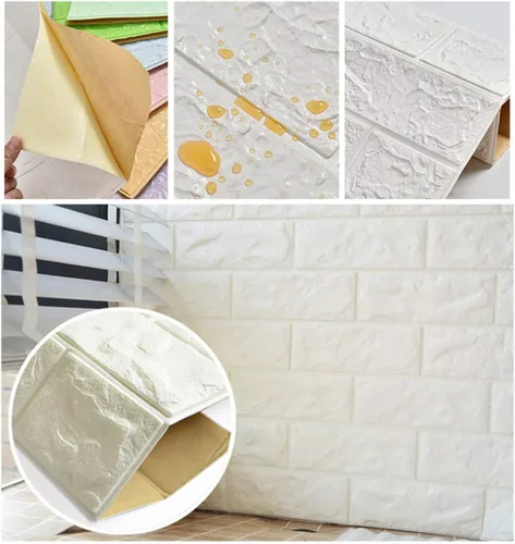 Vista 6 de Queenbox - Paquete de 2 paneles de pared autoadhesivos de espuma de ladrillo de 27.6 x 30 pulgadas, papel tapiz adhesivo de pared para el hogar