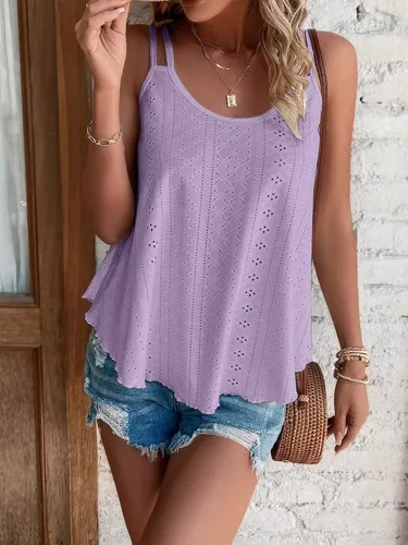 Vista 4 de Rukle Womens Tank Tops Eyelet Embroidery Solid Flowy Spaghetti Strap Loose Fit Scoop Neck Casual Sleeveless Cami