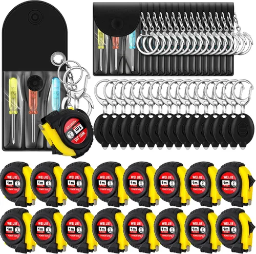 Vista 15 de Jutom - Juego de 18 llaveros con mini destornillador, cinta métrica retráctil, luces LED, regalo de regreso a la escuela, a granel para hombres