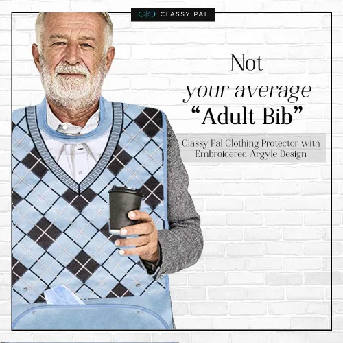 Vista 5 de Baberos para adultos para hombres, protectores de ropa para comer, babero de tela de toalla para adultos mayores, diseño bordado, impermeable