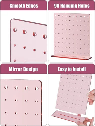 Vista 6 de NiHome Paquete de 3 soportes acrílicos para pendientes (acabado espejo oro rosa)