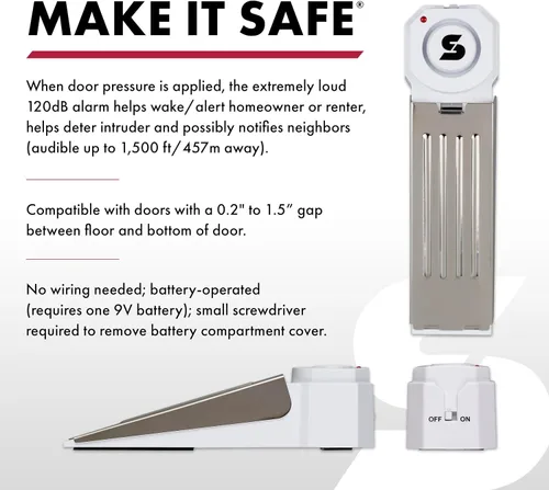 Vista 5 de Alarma de seguridad SABRE cuña para puerta con sirena de 120 dB. Ideal para casa, viaje, apartamento, cuarto.