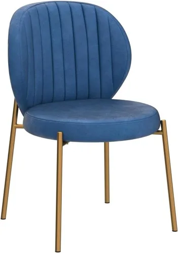 Vista 5 de Amoa - Juego de 2 patas de metal dorado contemporáneas con sillas de comedor tapizadas de terciopelo, color azul