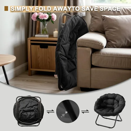 Vista 6 de Grezone Silla plegable con platillo, silla de luna perezosa de gran tamaño con marco de metal, cómodas sillas de dormitorio para dormitorio, sala