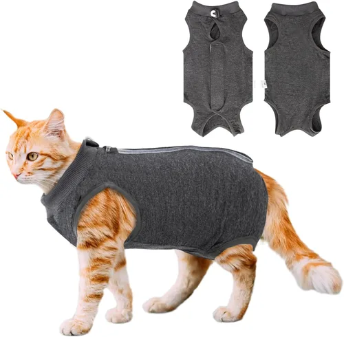 Vista 20 de Traje de recuperación para gatos para heridas abdominales o enfermedades de la piel, mameluco de gato para gatos después de la cirugía, traje