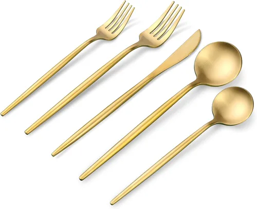 Vista 10 de OGORI - Juego de cubiertos de acero inoxidable de 40 piezas de cobre y oro rosa, juego de utensilios de cocina para 8, vajilla pulida con espejo