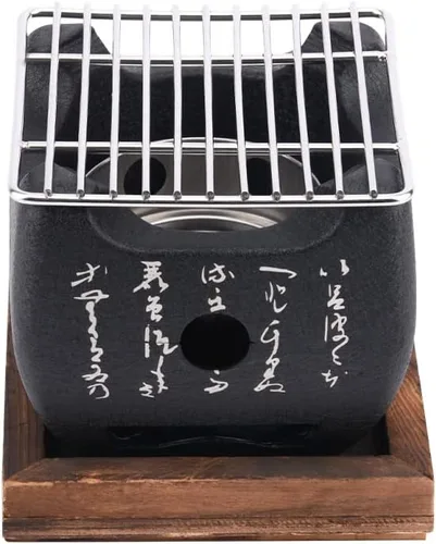 Vista 9 de Parrilla de barbacoa japonesa - Estufa de carbón portátil con placa de barbacoa y accesorios
