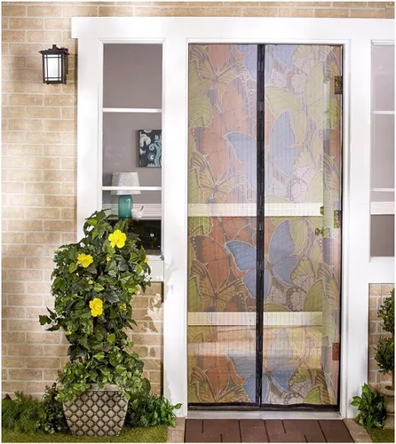 Vista 8 de Puerta mosquitera magnética con bandera de Estados Unidos, cortina de malla resistente de 40 x 85.5 pulgadas para patio y porche, cierre magnético