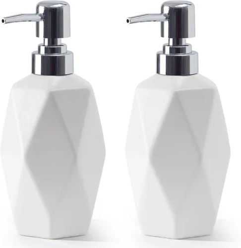 Vista 7 de Dispensador de jabón FE, dispensador de loción de rombo de cerámica de 400 gr / 13.5 oz, dispensador de jabón para cocina, baño y baño