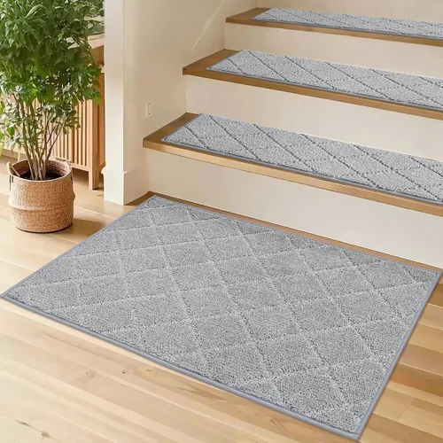 Vista 25 de COSY HOMEER - Alfombra antideslizante para escaleras, para interiores y escalones de madera, para niños y perros, 100 % poliéster, base de Beige