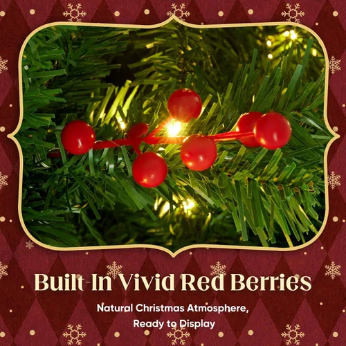 Vista 4 de NEWBULIG Árbol de Navidad preiluminado de 4.5 pies con bayas rojas Verde