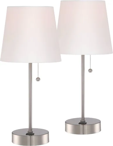 Vista 2 de 360 Lighting Justin - Juego de 2 lámparas de mesa modernas de 3 vías de 18 pulgadas de alto con puerto de carga USB y reguladores de mesa, metal
